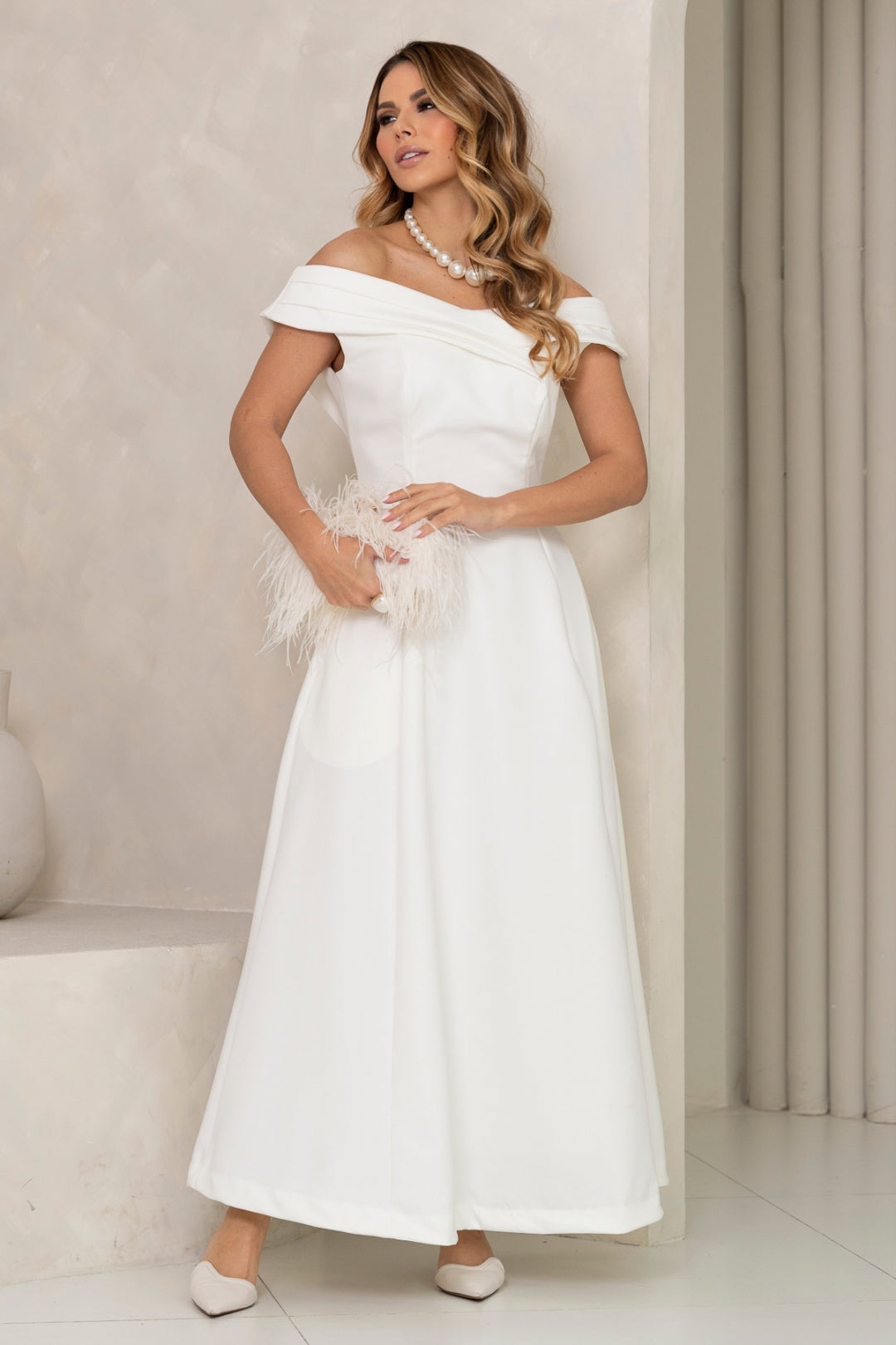 Vestido Miriam Midi Ombro a Ombro - Off White