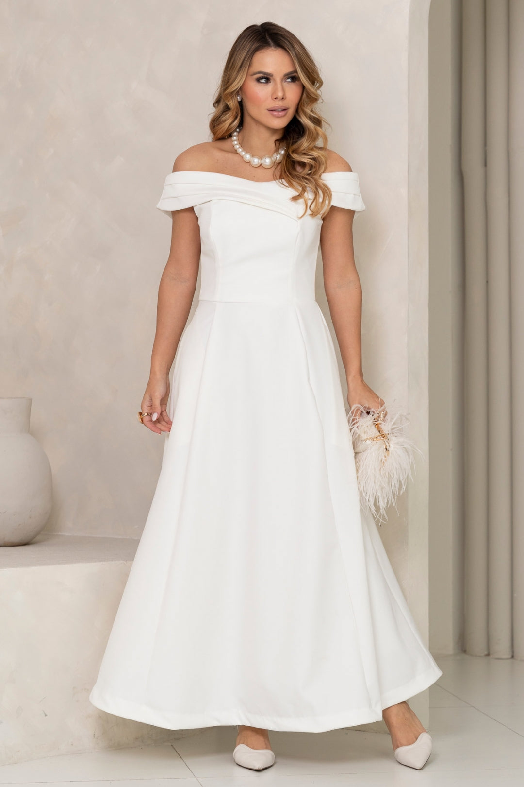 Vestido Miriam Midi Ombro a Ombro - Off White