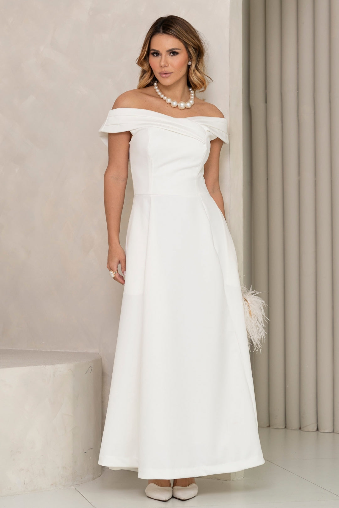 Vestido Miriam Midi Ombro a Ombro - Off White