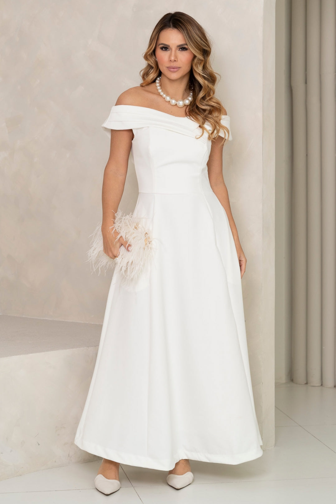 Vestido Miriam Midi Ombro a Ombro - Off White