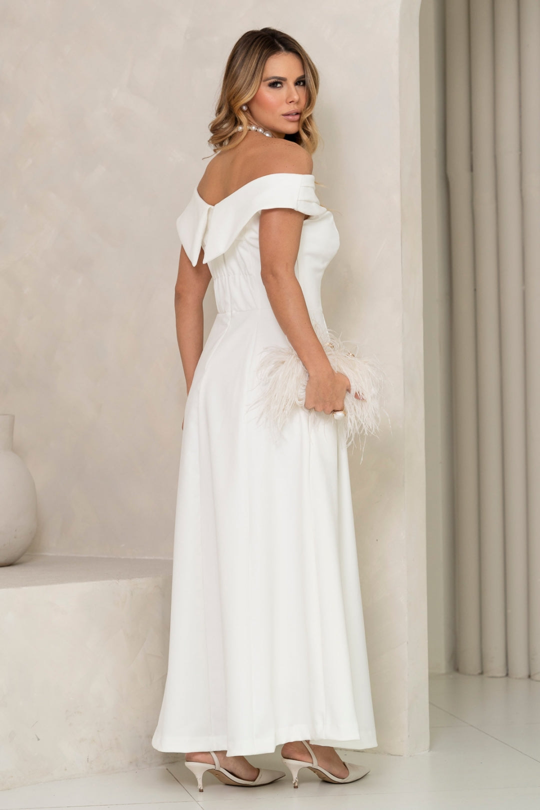 Vestido Miriam Midi Ombro a Ombro - Off White