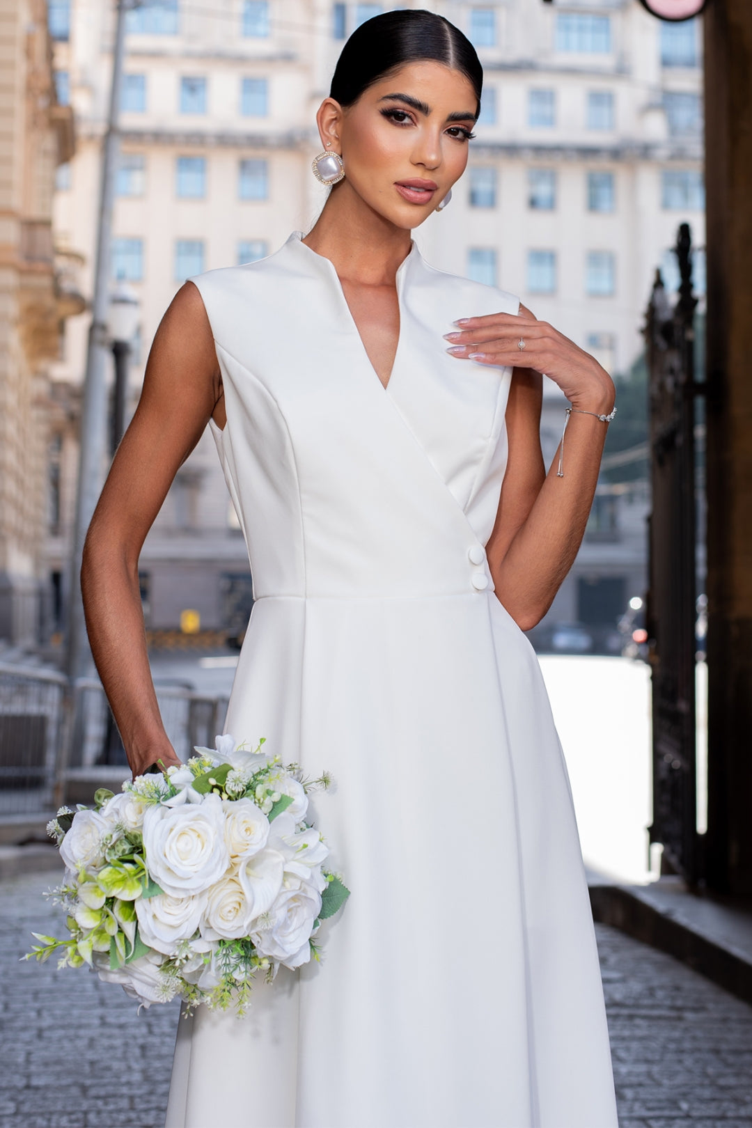 Vestido Sasha Midi Decote Transpassado - Off White