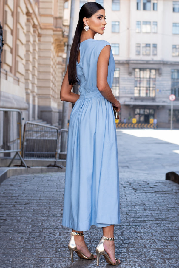 Vestido Genova Midi Rodado - Azul