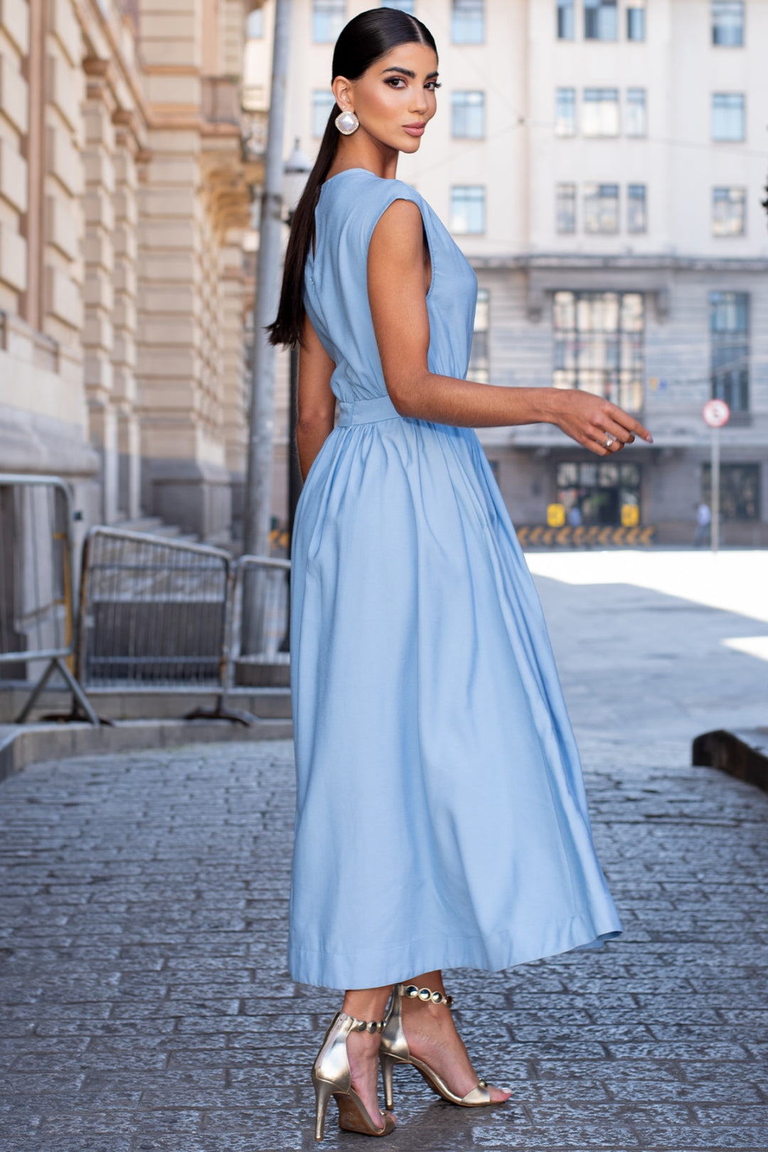 Vestido Genova Midi Rodado - Azul