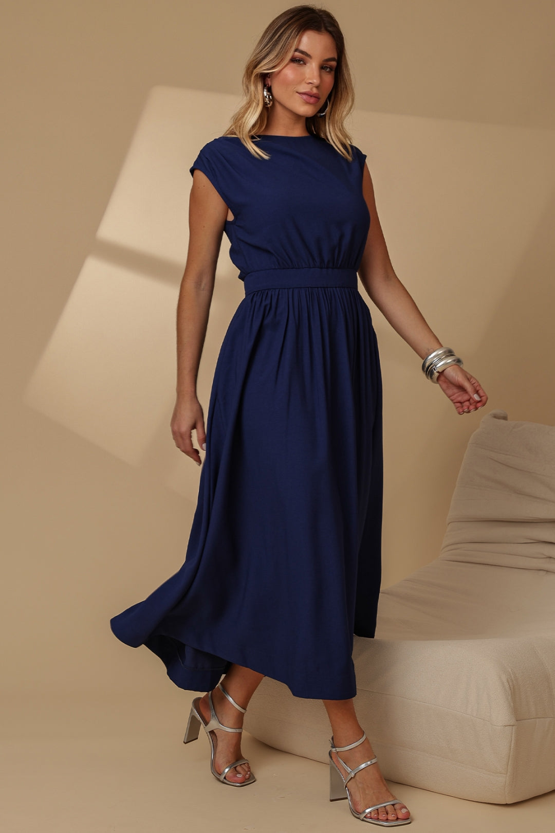 Vestido Genova Midi Rodado - Azul Marinho