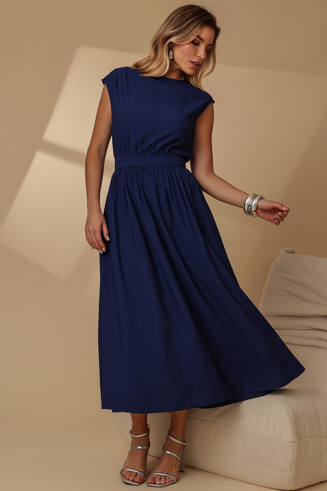 Vestido Genova Midi Rodado - Azul Marinho