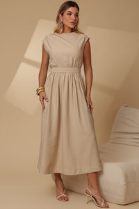 Vestido Genova Midi Rodado - Bege