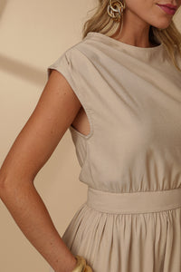 Vestido Genova Midi Rodado - Bege