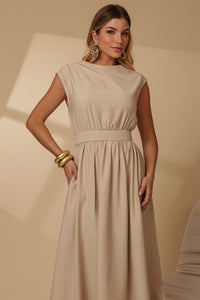 Vestido Genova Midi Rodado - Bege