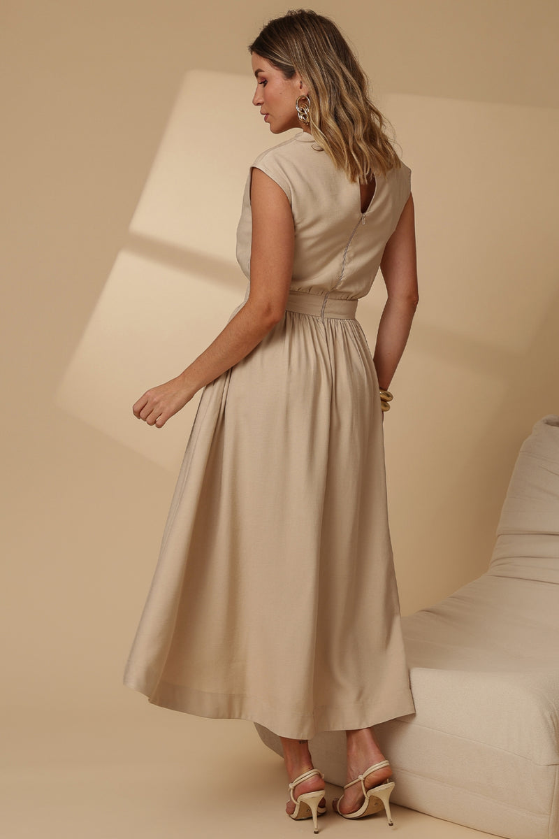 Vestido Genova Midi Rodado - Bege