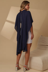 Vestido Paloma Curto com Drapeado no Ombro - Off White