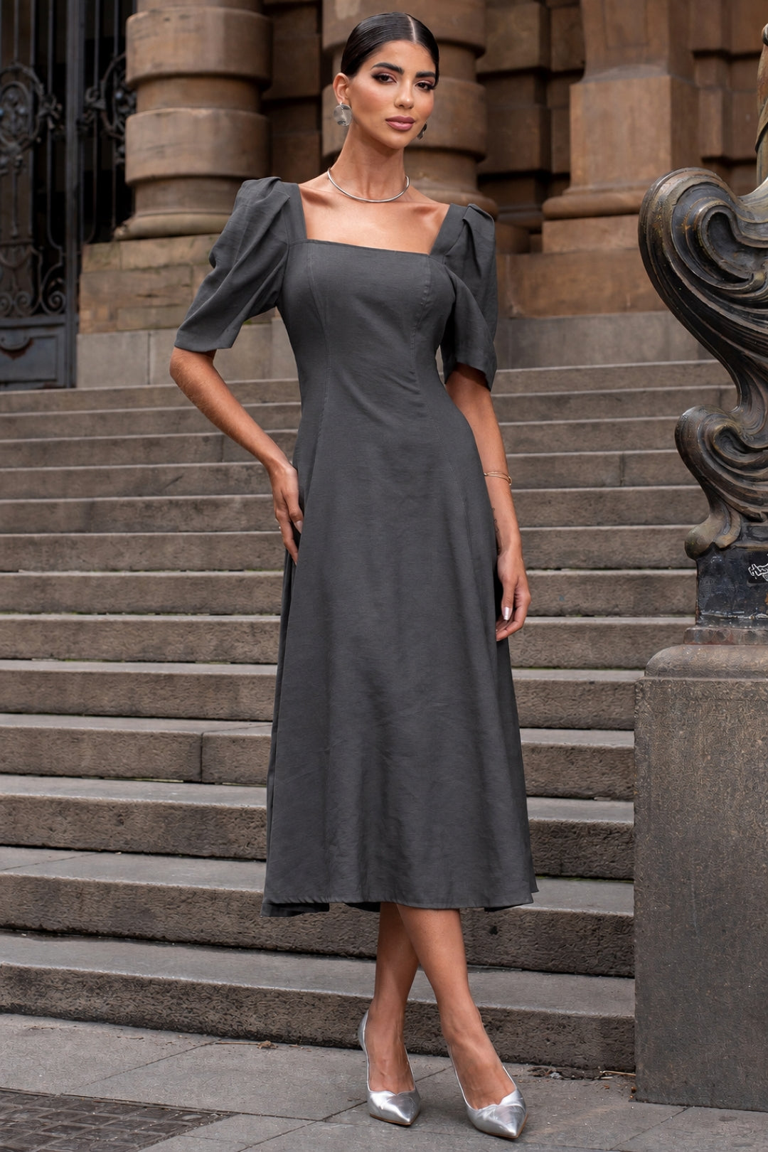 Vestido Bali Midi - Chumbo