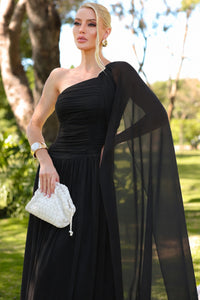 Vestido Rubi Longo de Tule com Véu - Preto