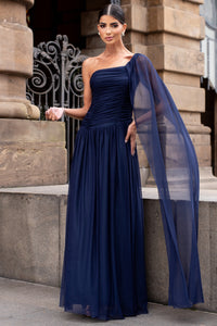 Vestido Rubi Longo de Tule com Véu - Azul Marinho