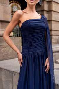 Vestido Rubi Longo de Tule com Véu - Azul Marinho