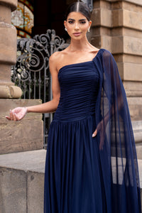 Vestido Rubi Longo de Tule com Véu - Azul Marinho