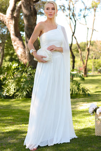 Vestido Rubi Longo de Tule com Véu - Off White