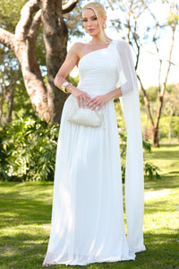 Vestido Rubi Longo de Tule com Véu - Off White