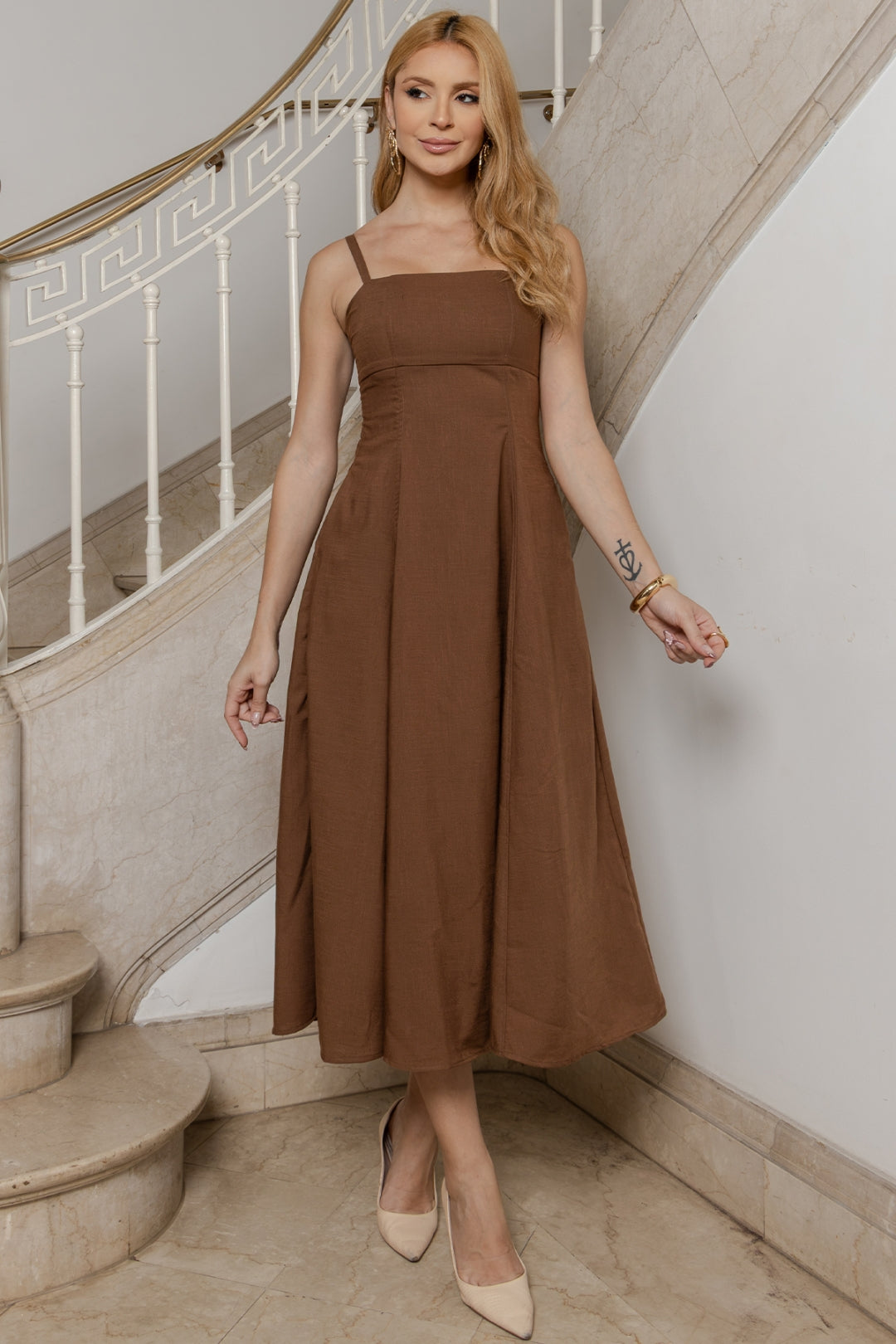 Vestido Luna Midi Rodado - Marrom