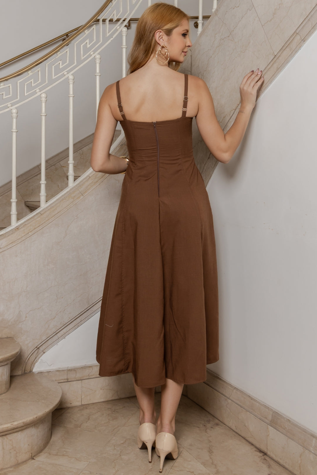 Vestido Luna Midi Rodado - Marrom