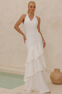 Vestido Caroline Longo com Babados na Saia - Off White