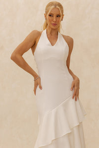 Vestido Caroline Longo com Babados na Saia - Off White