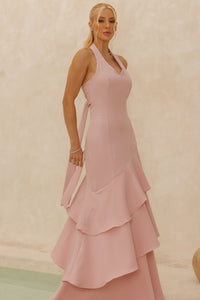 Vestido Caroline Longo com Babados na Saia - Rosê