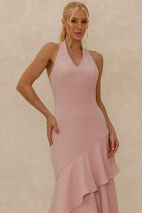 Vestido Caroline Longo com Babados na Saia - Rosê