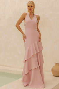 Vestido Caroline Longo com Babados na Saia - Rosê