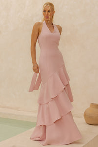 Vestido Caroline Longo com Babados na Saia - Rosê
