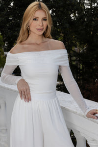 Blusa Liz Tule Manga Longa Ombro a Ombro - Off White