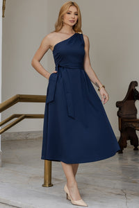 Vestido Maia Um Ombro Só - Azul Marinho