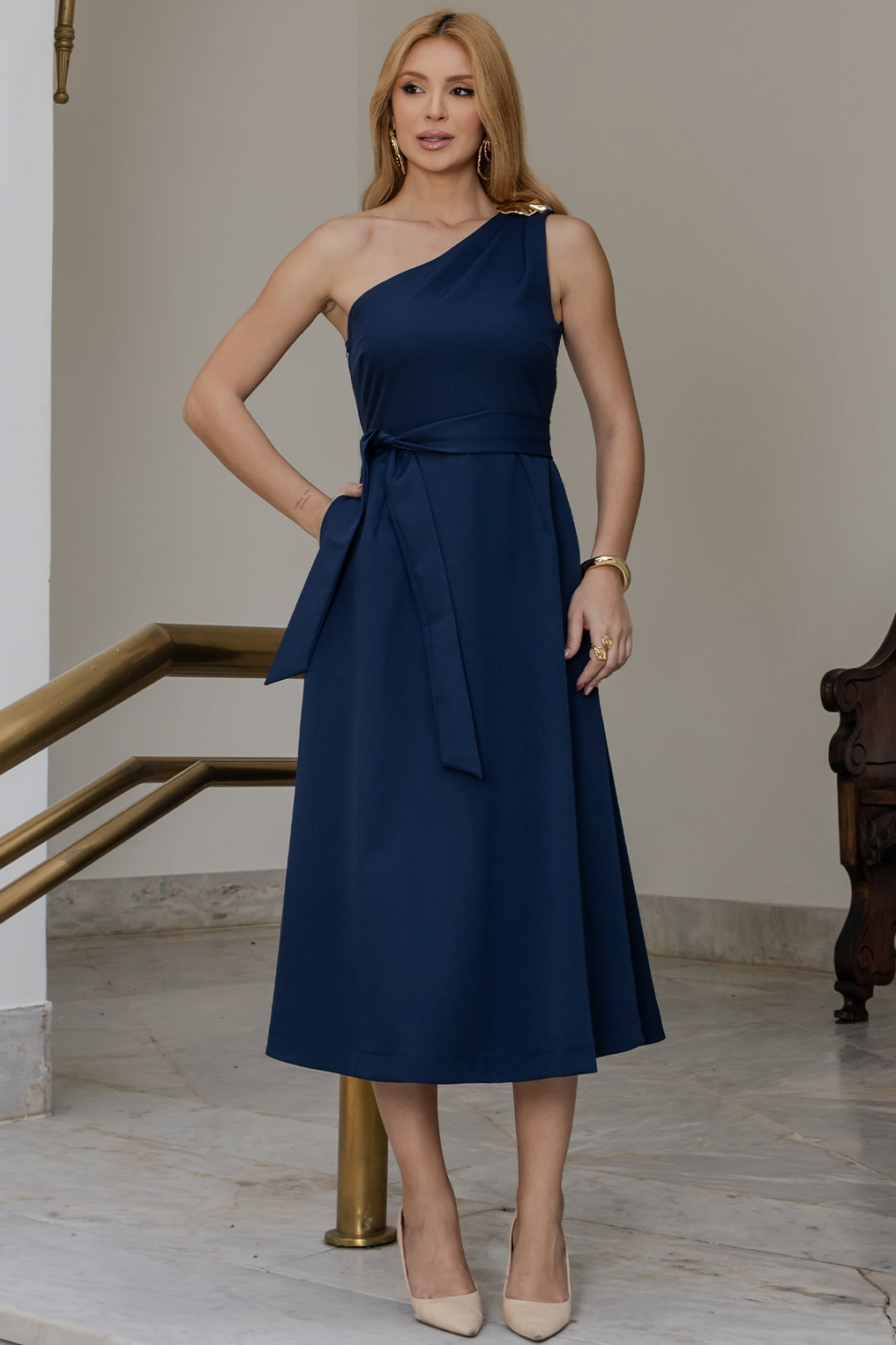 Vestido Maia Um Ombro Só - Azul Marinho