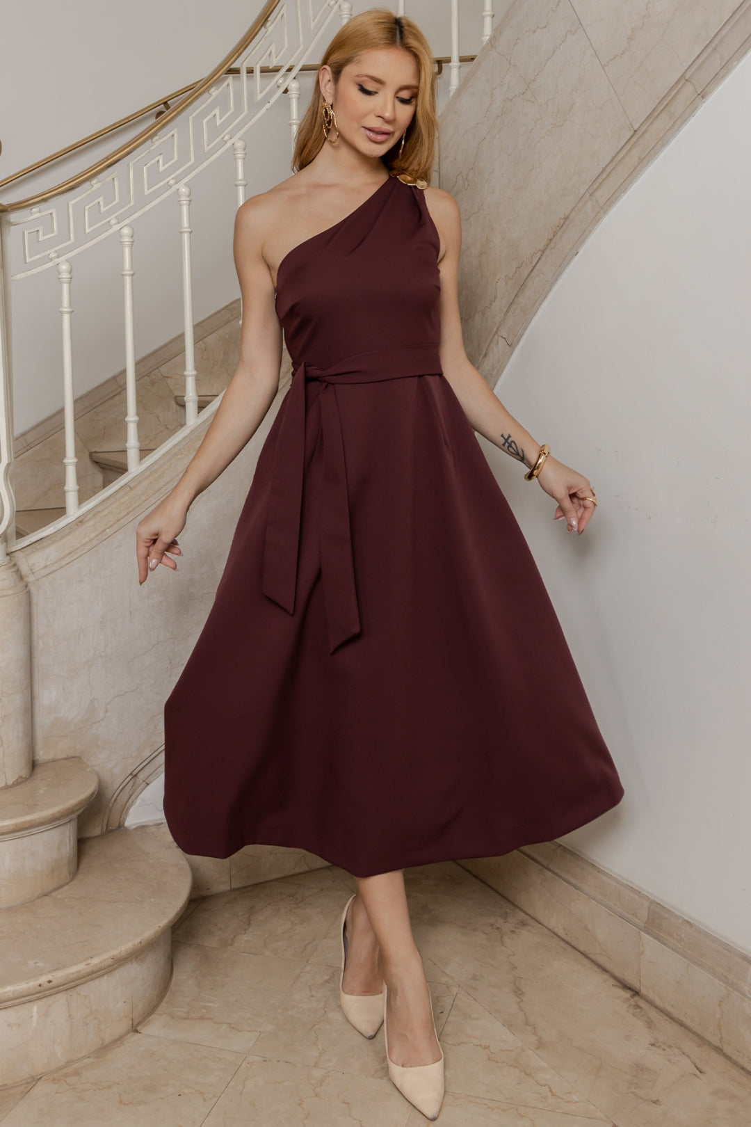 Vestido Maia Um Ombro Só - Vinho