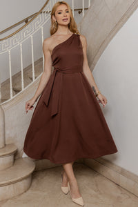 Vestido Maia Um Ombro Só - Marrom
