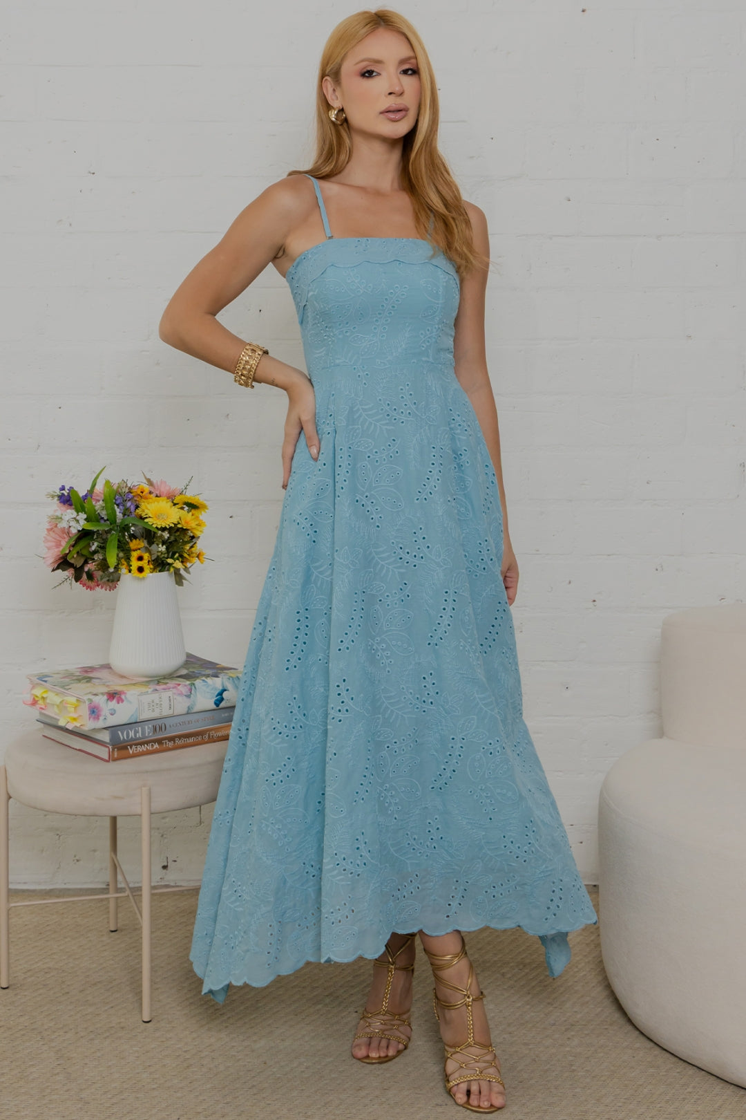 Vestido Natalia Laise Bordado - Azul
