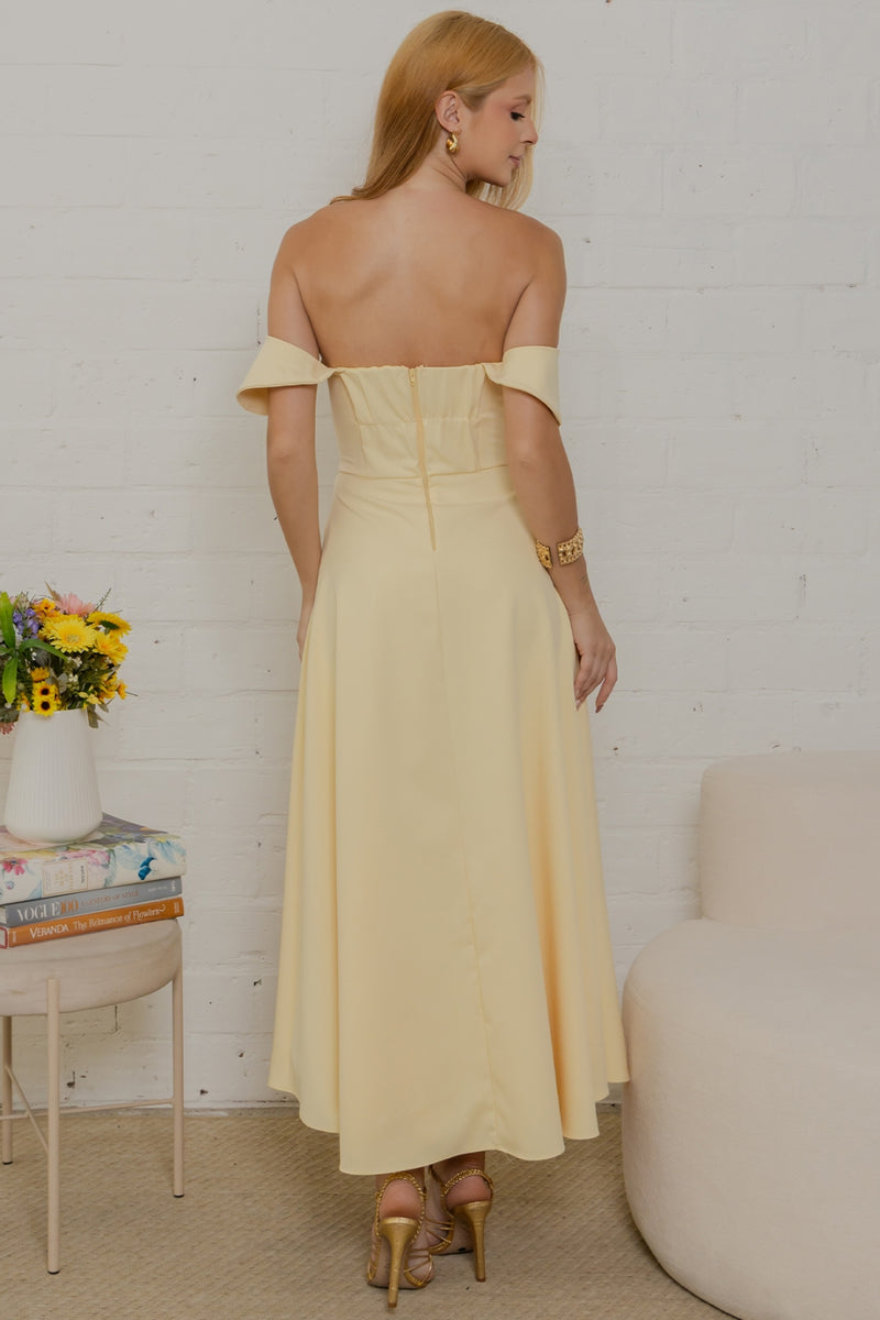 Vestido Ana Midi Ombro a Ombro - Amarelo