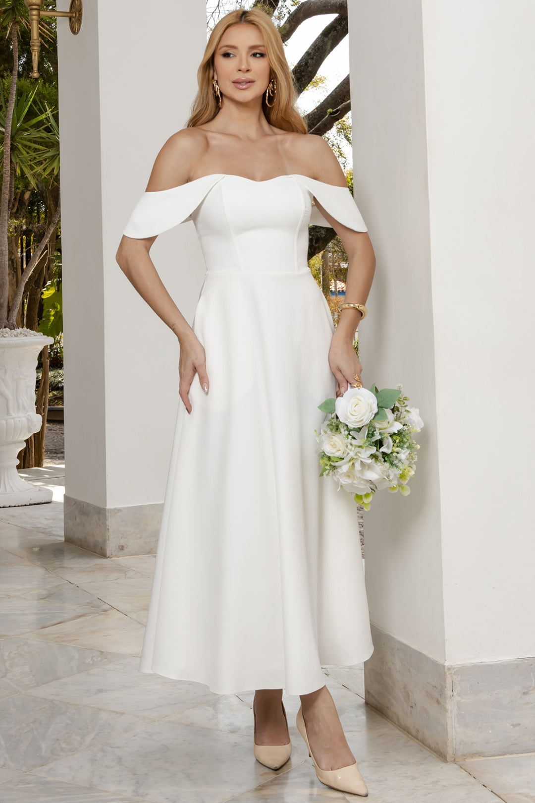 Vestido Ana Midi Ombro a Ombro - Off White