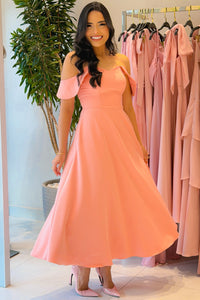 Vestido Ana Midi Ombro a Ombro - Salmão