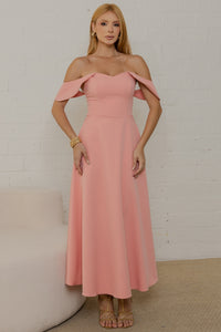 Vestido Ana Midi Ombro a Ombro - Salmão