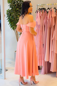 Vestido Ana Midi Ombro a Ombro - Salmão