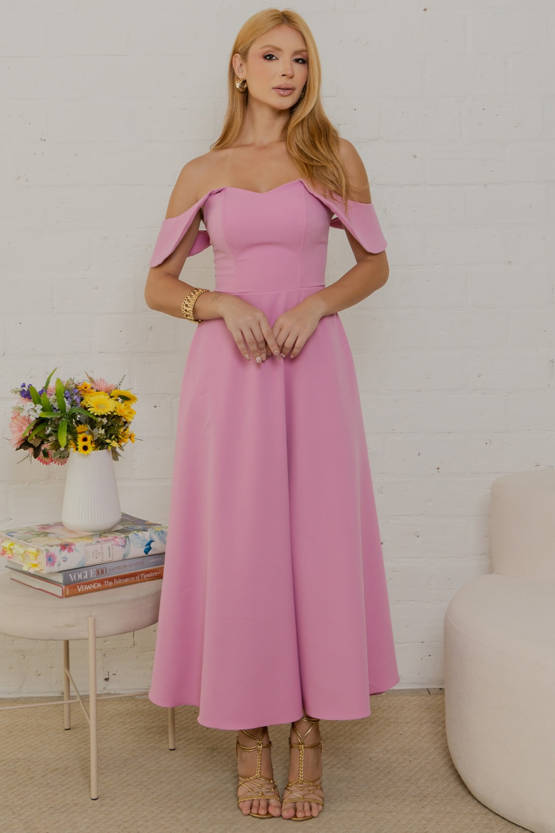 Vestido Ana Midi Ombro a Ombro - Rosa