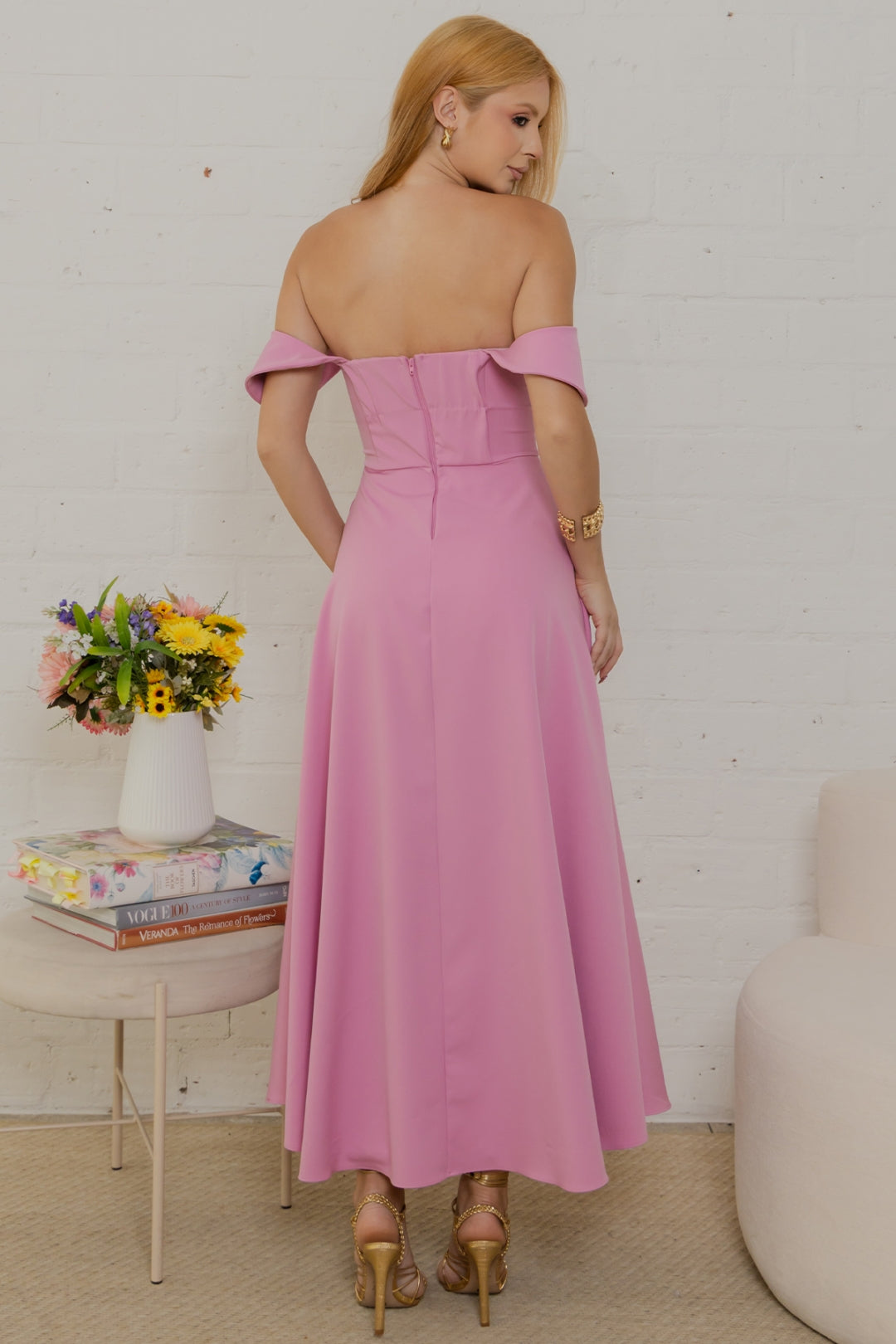 Vestido Ana Midi Ombro a Ombro - Rosa