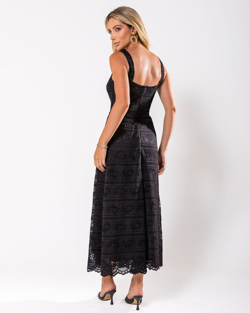 Vestido Miss Misses Longo Renda Com Ziper - Preto