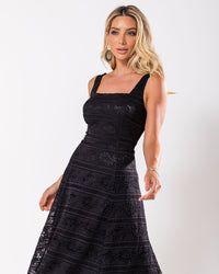 Vestido Miss Misses Longo Renda Com Ziper - Preto