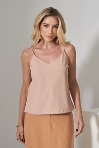 Blusa Miss Misses Regata Chiffon Com Alcinha - Bege