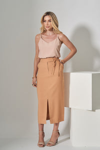 Blusa Miss Misses Regata Chiffon Com Alcinha - Bege