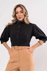 Blusa Nathalia Manga Com Botões - Preto