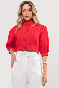 Blusa Nathalia Manga Com botões - Vermelho