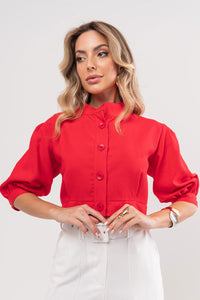 Blusa Nathalia Manga Com botões - Vermelho